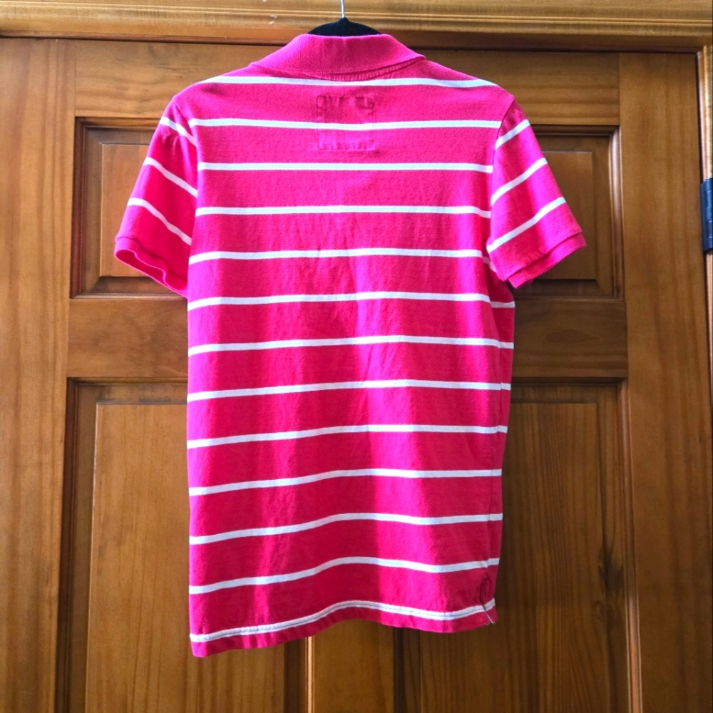 HOLLISTER POLO SHIRT PINK WHITE STRIPE SIZE M - Picture 2 of 3